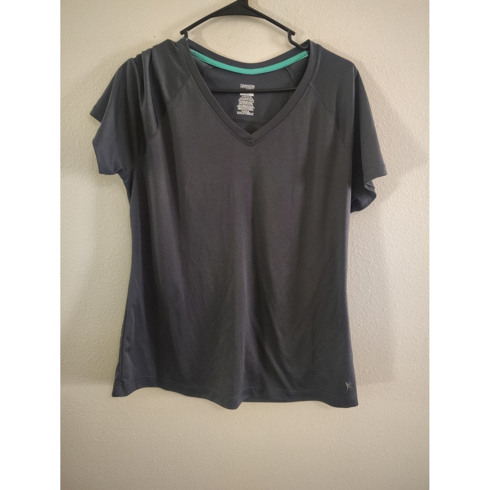 Danskin‎ Now Womens XL Grey V-Neck Short Sleeve Activewear Workout T-Shirt